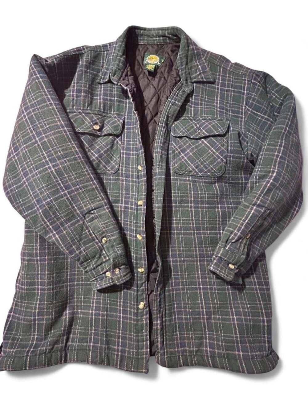 Cabela's Quilted Flannel Shirt Jacket XL Tall Green Plaid